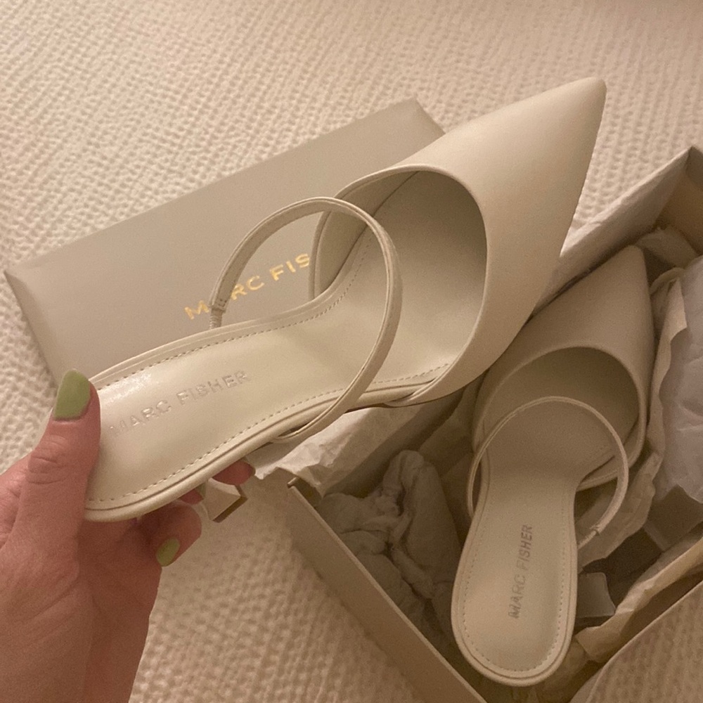 Marc Fisher white mule heels